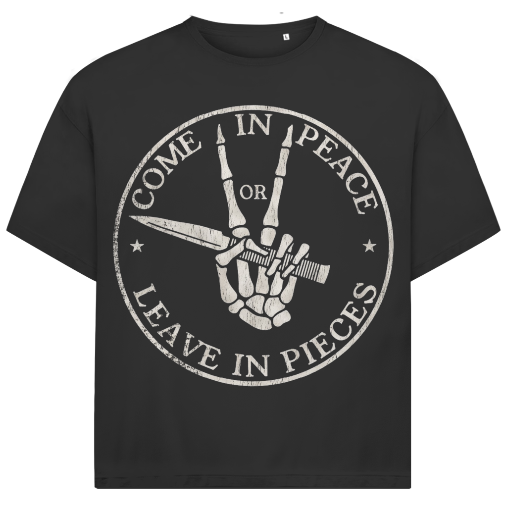 Jack &amp; Jones Herren T-Shirt Come In Peace Leave In Pieces Skeleton Hand