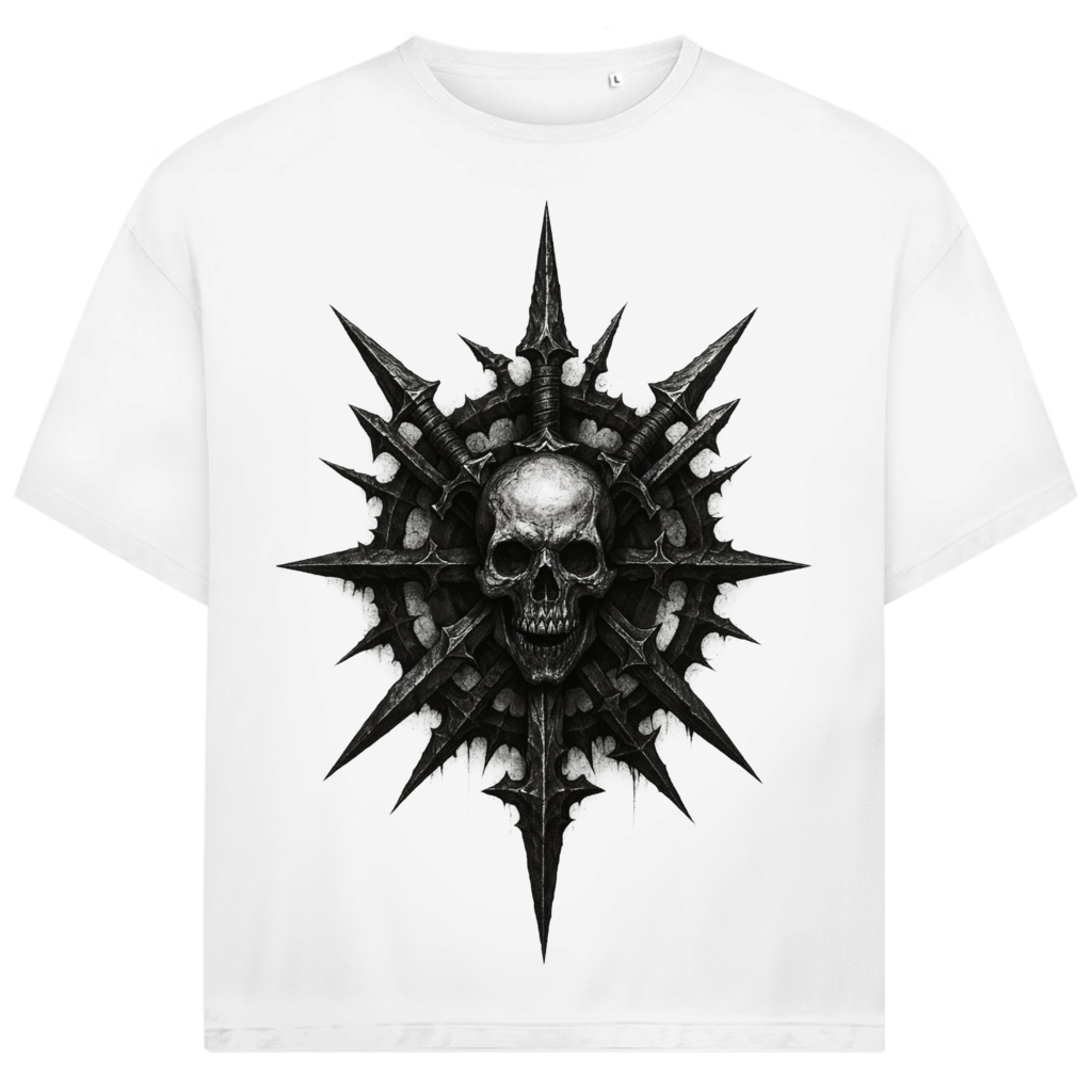 Jack &amp; Jones Herren T-Shirt Totenkopf Stacheln Klingen Emblem Oversized