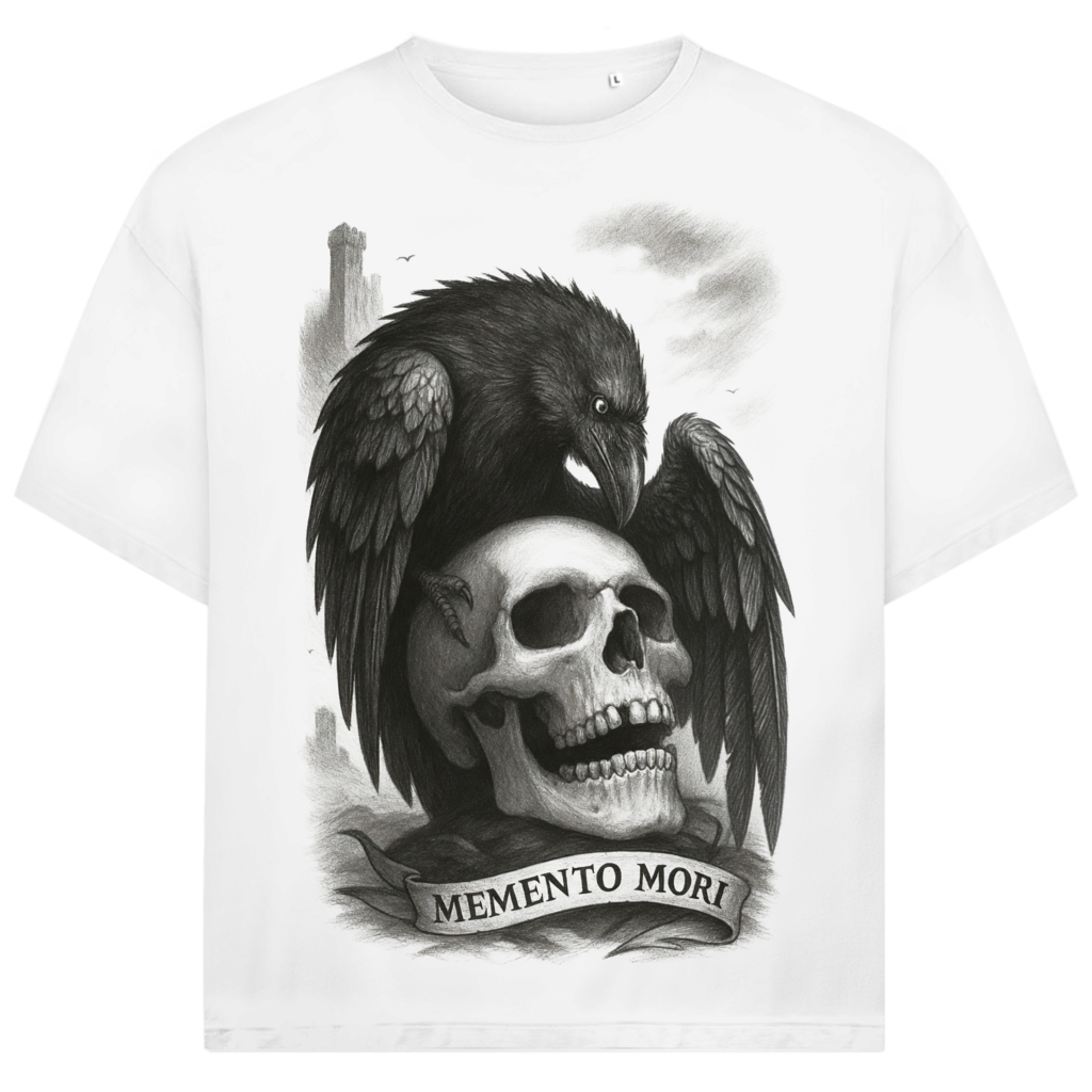 Jack &amp; Jones Herren T-Shirt Memento Mori Rabe Totenkopf Zeichnung Oversized