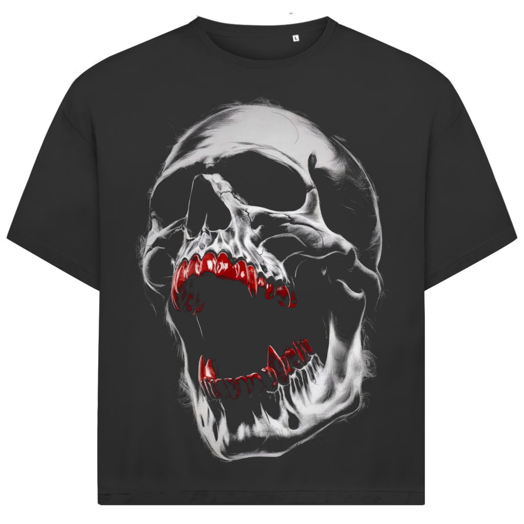 Jack &amp; Jones Herren T-Shirt Schreiender Totenkopf Rote Zähne Oversized