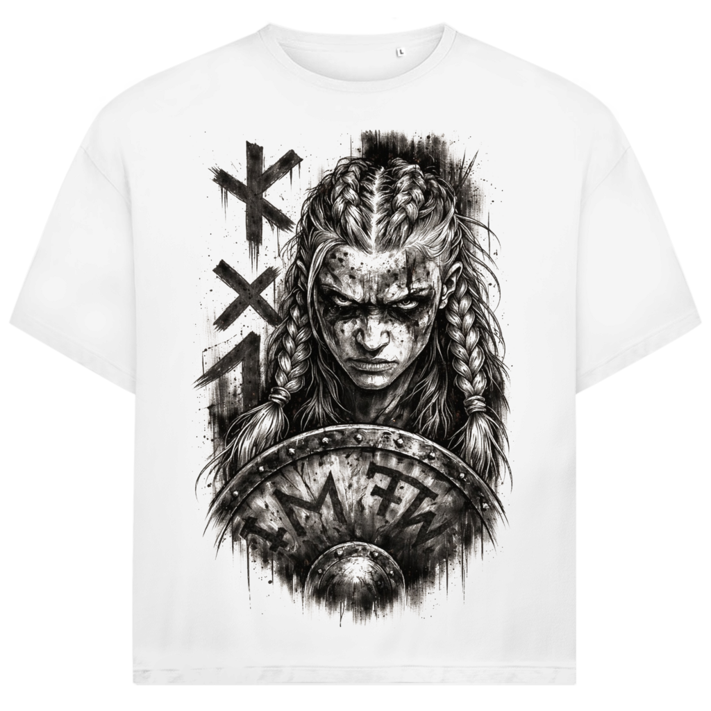Jack &amp; Jones Herren T-Shirt Wikinger Kriegerin Schild Runen Oversized