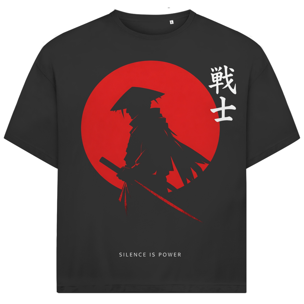 Jack &amp; Jones Herren T-Shirt Samurai Silence is Power Rote Sonne Oversized