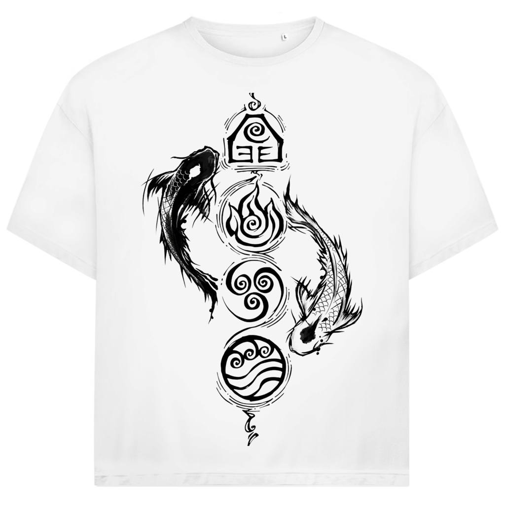 Jack &amp; Jones Herren T-Shirt Koi Fische Vier Elemente Japan Ink Oversized