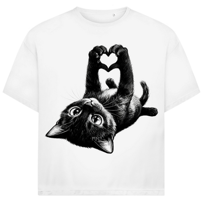 Jack &amp; Jones Herren T-Shirt Schwarze Katze Herz Pfoten Cute Cat Oversized