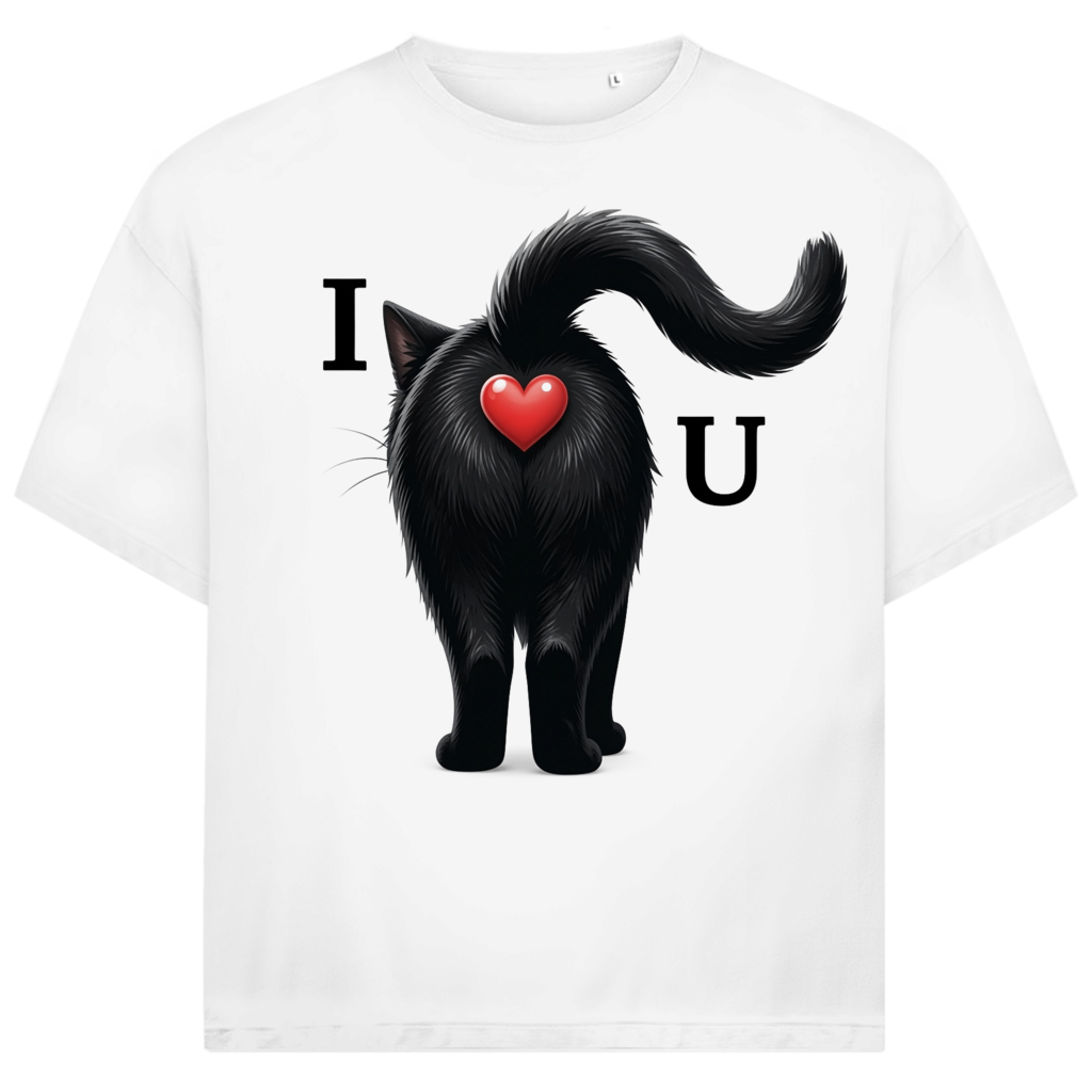 Jack &amp; Jones Herren T-Shirt Schwarze Katze von hinten Herz I Love You Cat