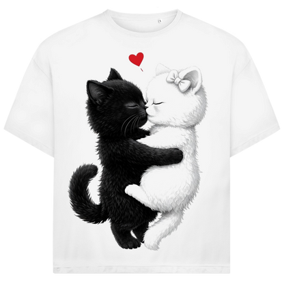 Jack &amp; Jones Herren T-Shirt Katzenkuss Schwarz Weiß Herz Love Cats