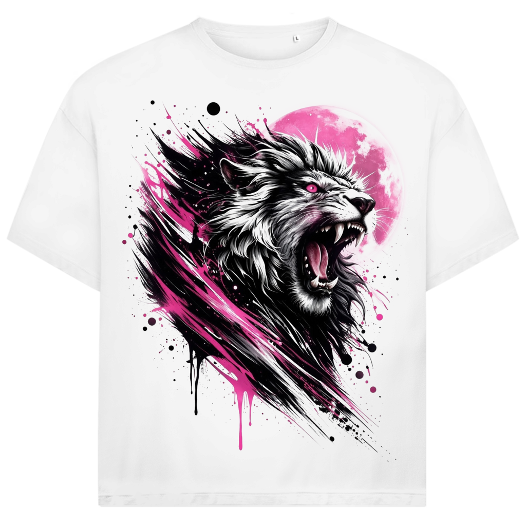 Jack &amp; Jones Herren T-Shirt Aggressiver Löwe Pink Moon Splash Oversized