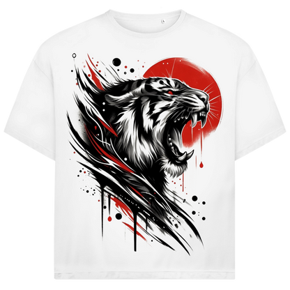 Jack &amp; Jones Herren T-Shirt Brüllender Tiger Rote Sonne Splash Oversized