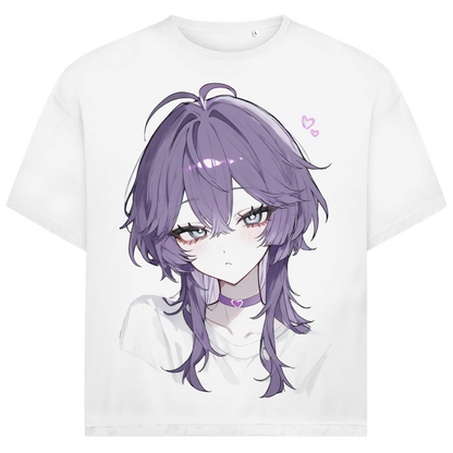 Jack &amp; Jones Herren T-Shirt Anime-Mädchen Lila Haare Herz-Choker Oversized