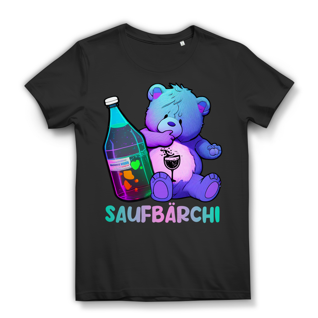 Saufbärchi Damen Shirt Lustiges Glücksbärchi Party Feier Trink Funshirt Black