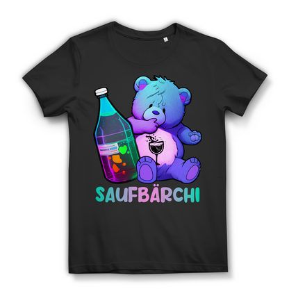 Saufbärchi Damen Shirt Lustiges Glücksbärchi Party Feier Trink Funshirt Black
