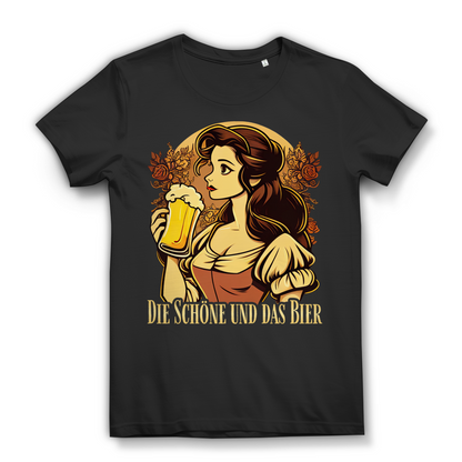 Die Schöne und das Bier Retro Grafik - Damen Premium Bio T-Shirt Farbe Schwarz Black