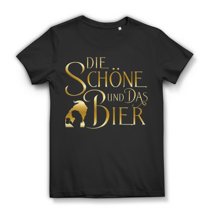 Die Schöne und das Bier Gold - Damen Premium Bio T-Shirt Farbe Schwarz Black