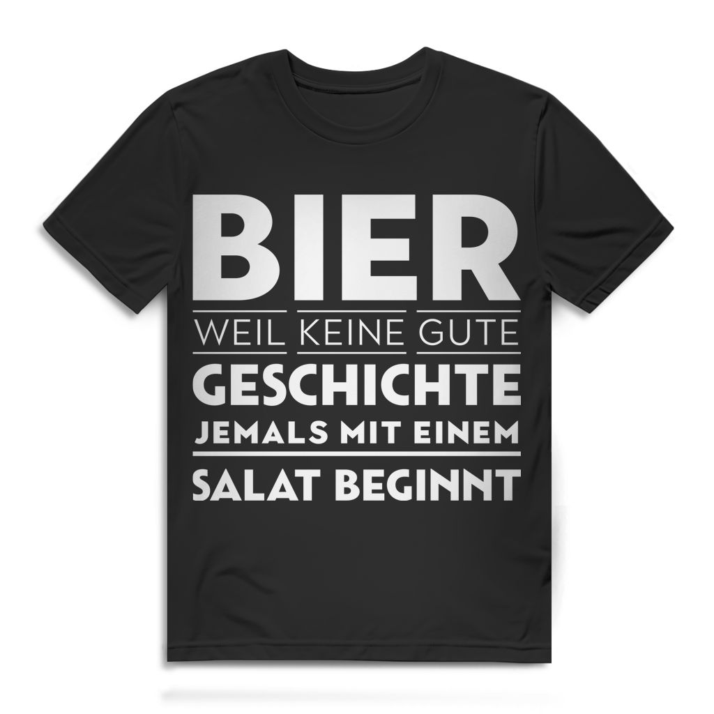 Bier weil keine gute Geschichte jemals mit einem Salat beginnt - Herren Premium Bio T-Shirt Black