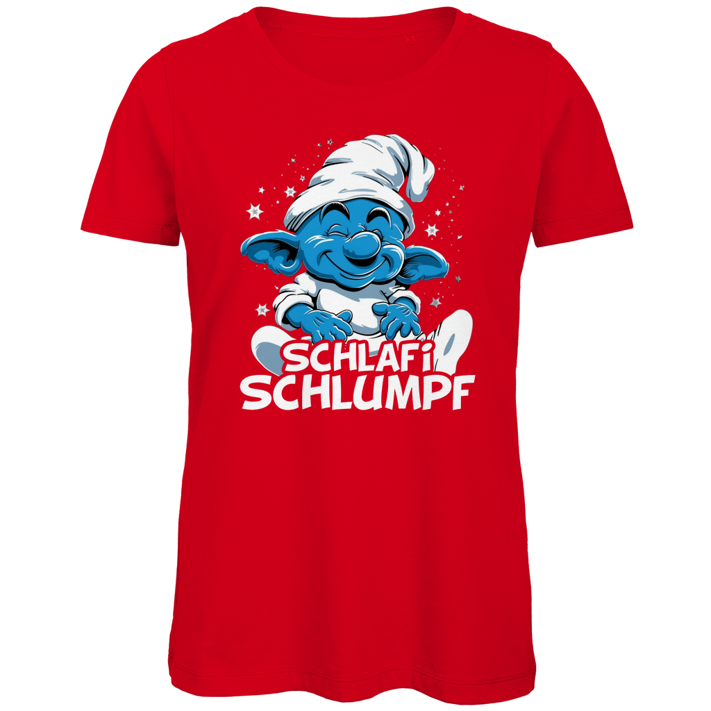 Schlafi Schlumpf Grafik - Damen Premium Bio T-Shirt Red