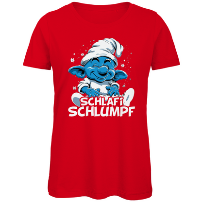 Schlafi Schlumpf Grafik - Damen Premium Bio T-Shirt Red