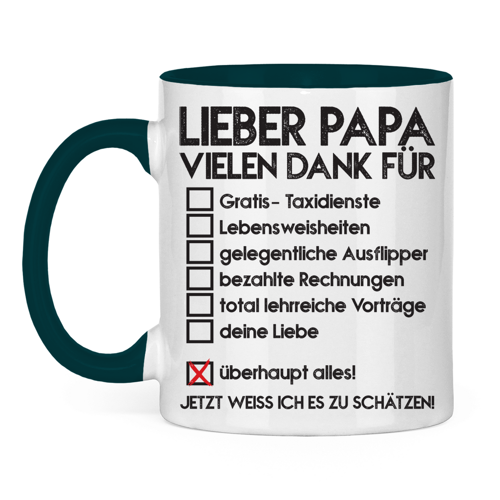 Lieber Papa vielen dank für überhaupt alles! - Tasse zweifarbig