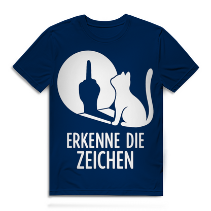 Herren Premium Bio T-Shirt Erkenne Die Zeichen Katze Katzenliebhaber Navy