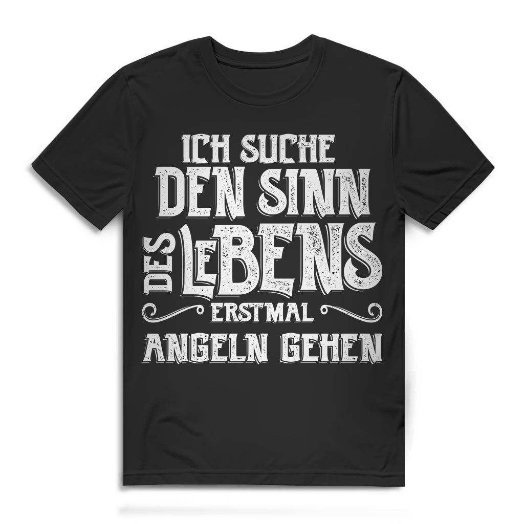 Herren T-Shirt Sinn des Lebens erstmal Angeln gehen Bio Baumwolle Black
