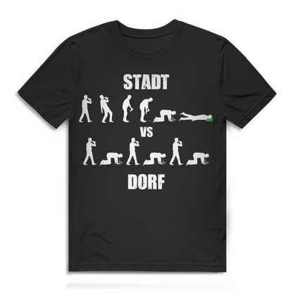 Party T-Shirt Männer – Stadt vs Dorf Alkohol Vergleich mit Kotzgarantie Black