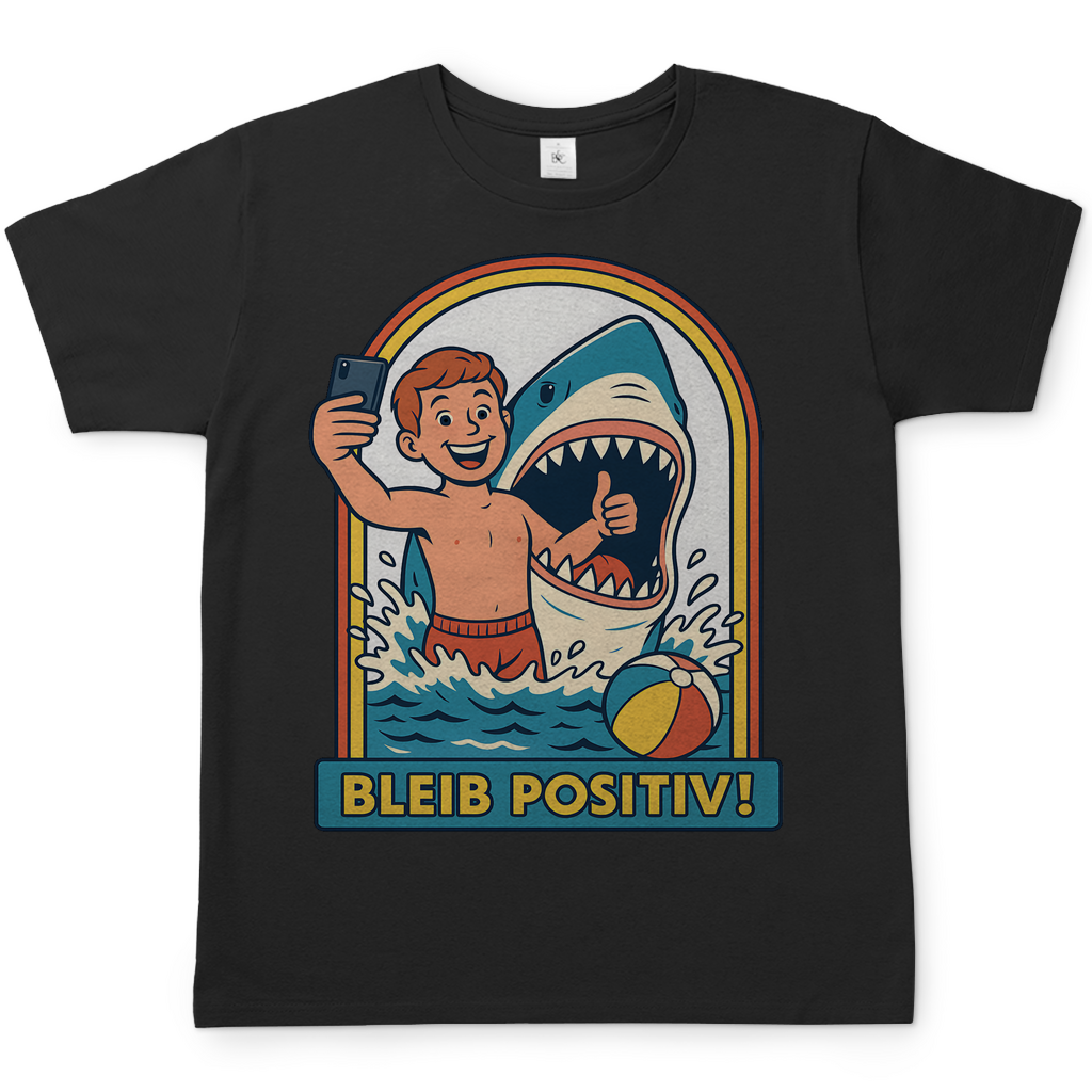 Bleib Positiv Hai Selfie Retro - Herren T-Shirt Black