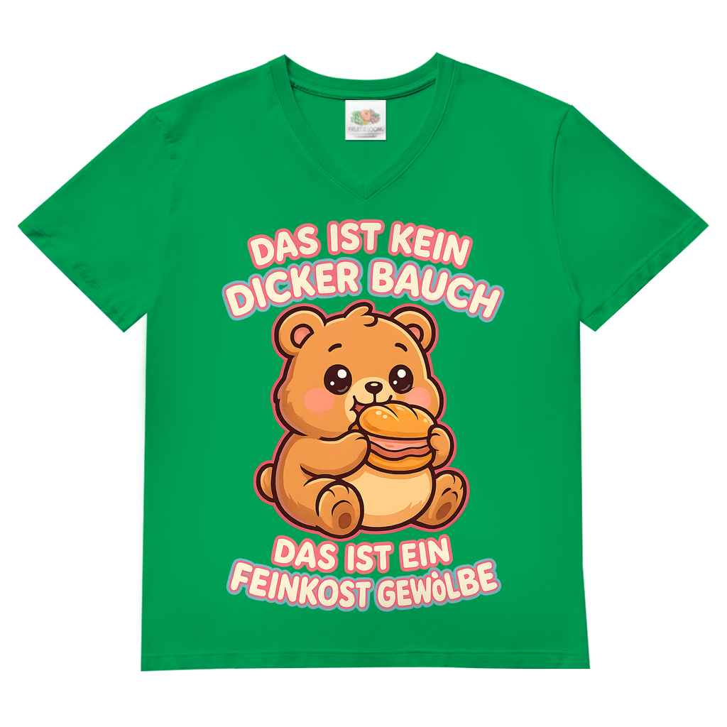 Herren V-Neck T-Shirt Das Ist Kein Dicker Bauch Das Ist Ein Feinkost Gewölbe Teddybär Kelly Green