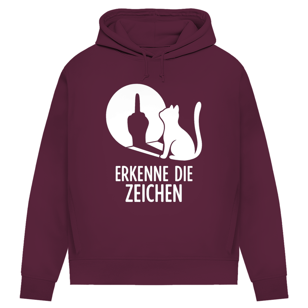 Damen Premium Bio Hoodie Erkenne Die Zeichen Katze Mittelfinger Burgundy