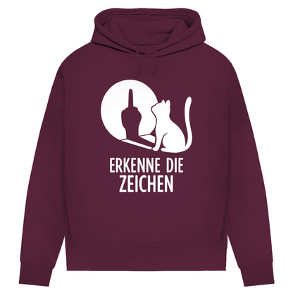 Damen Premium Bio Hoodie Erkenne Die Zeichen Katze Mittelfinger Burgundy