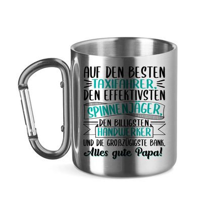 Auf den besten. Alles gute Papa! - Edelstahltasse mit Karabinergriff