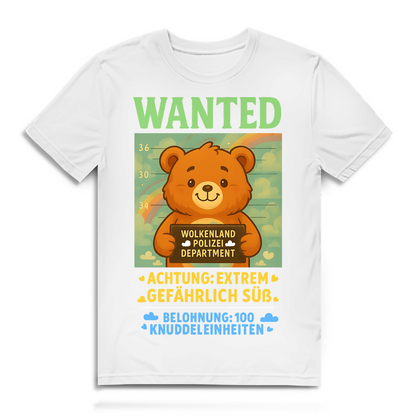 Herren Premium Bio T-Shirt Wanted Glücksbärchi Wolkenland Extrem Gefährlich Süß White