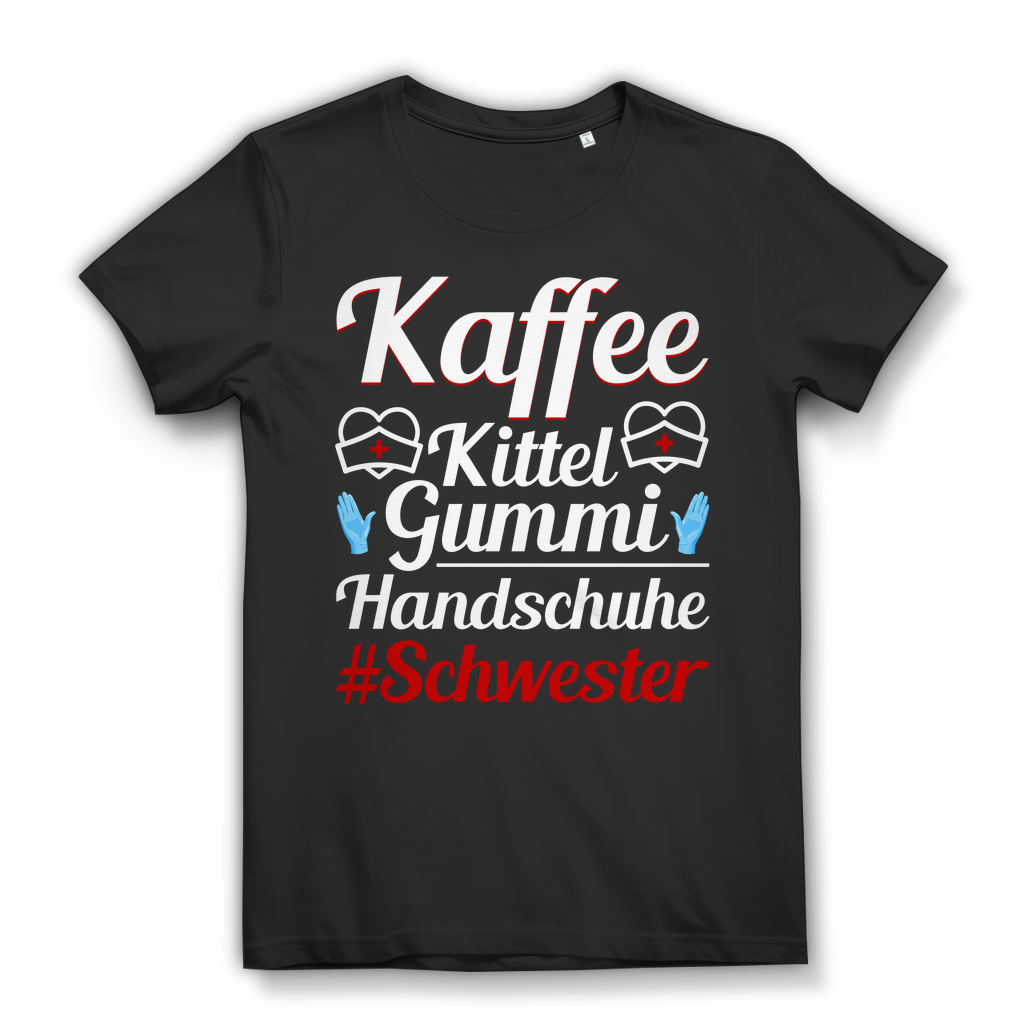 Damen T-Shirt – Kaffee Kittel Gummihandschuhe 
