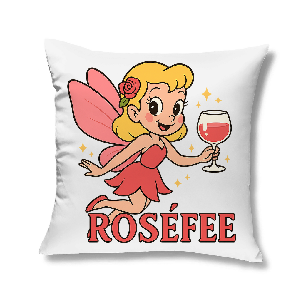Kopfkissen ROSÉFEE – Rosé Wein Fee Motiv, dekoratives Kissen 40×40 cm White 40x40