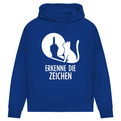Damen Premium Bio Hoodie Erkenne Die Zeichen Katze Mittelfinger Royal