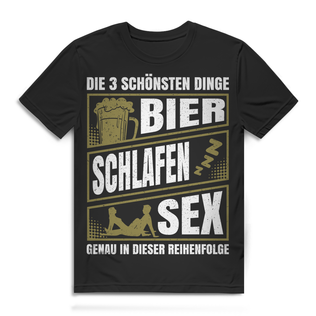 Männer Bier Shirt – Die 3 schönsten Dinge: Bier Schlafen Sex Reihenfolge Black