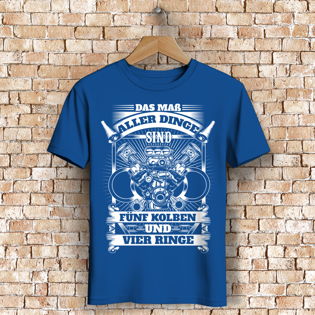 Fünfzylinder Herren Shirt – Männer T-Shirt mit Kolben-Motiv und 4 Ringen