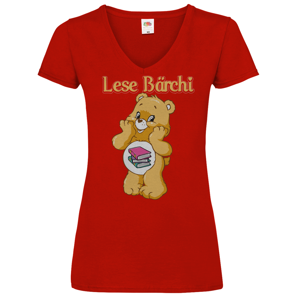 Lese Bärchi - Glücksbärchi - V-Neck Damenshirt Red XXL