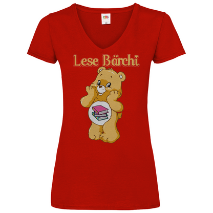 Lese Bärchi - Glücksbärchi - V-Neck Damenshirt Red XXL