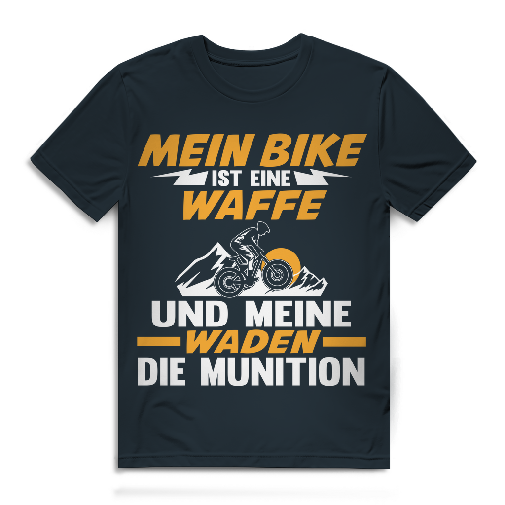 Lustiges Herren Bio T-Shirt Mein Bike ist eine Waffe Waden Munition Fahrrad