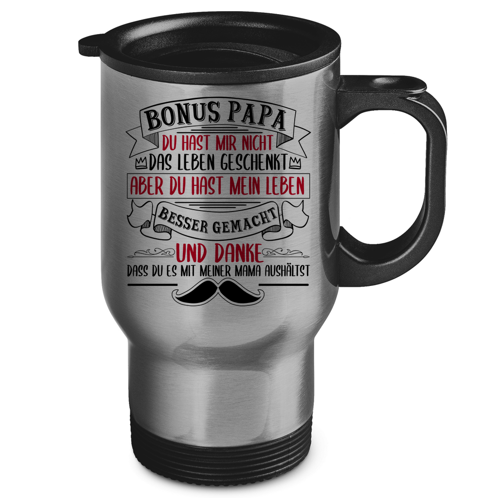 Bonus Papa danke dass du es mit meiner Mama aushältst - Edelstahl-Thermobecher Silver One size