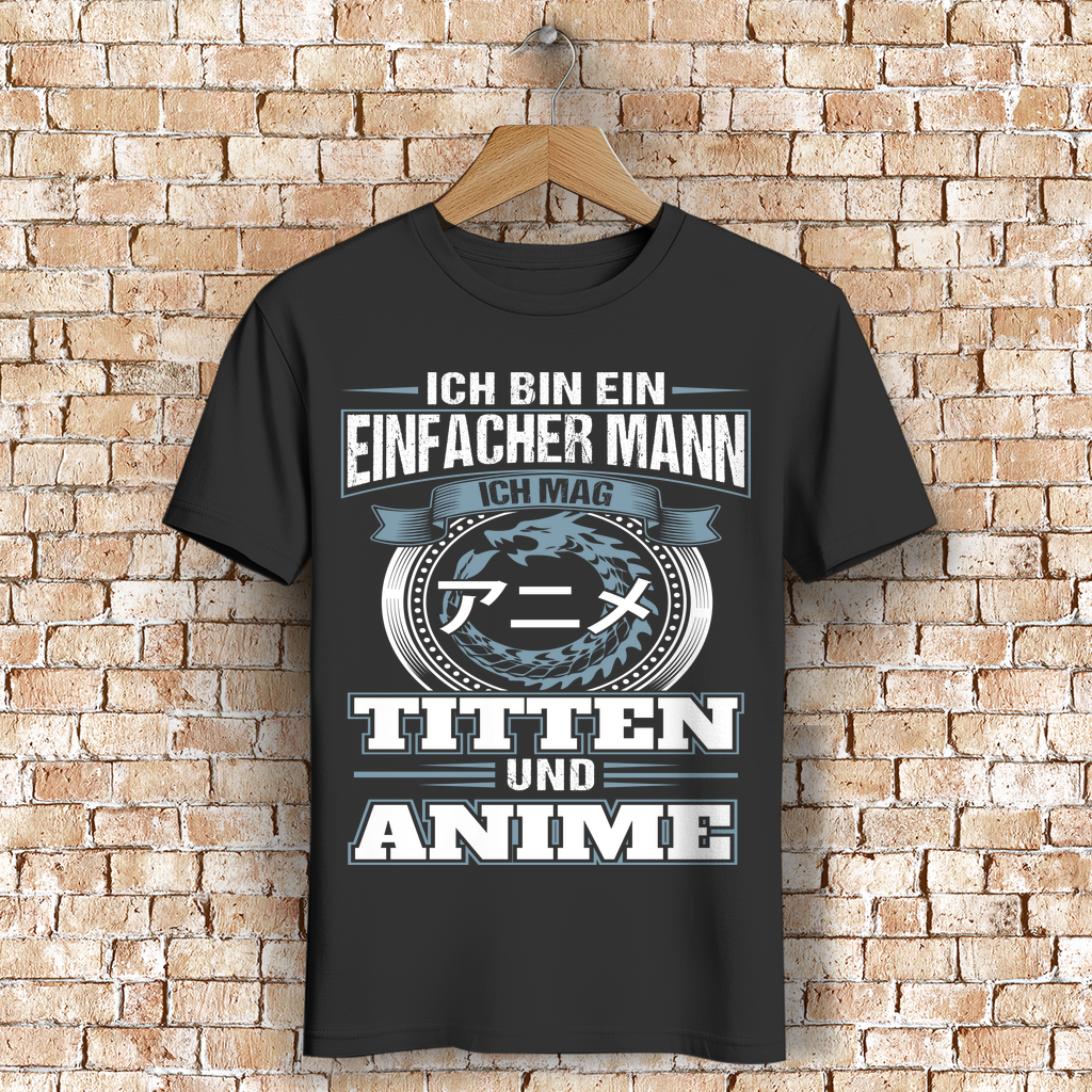 Einfacher Mann Shirt – Ich mag Titten und Anime – Otaku Bio T-Shirt Herren