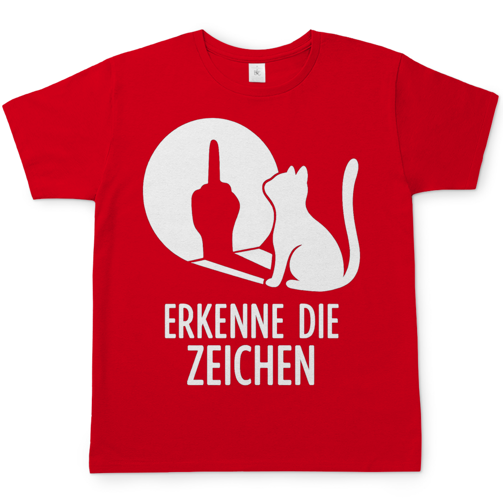 Herren T-Shirt Erkenne Die Zeichen Katze Katzenliebhaber Funshirt Red
