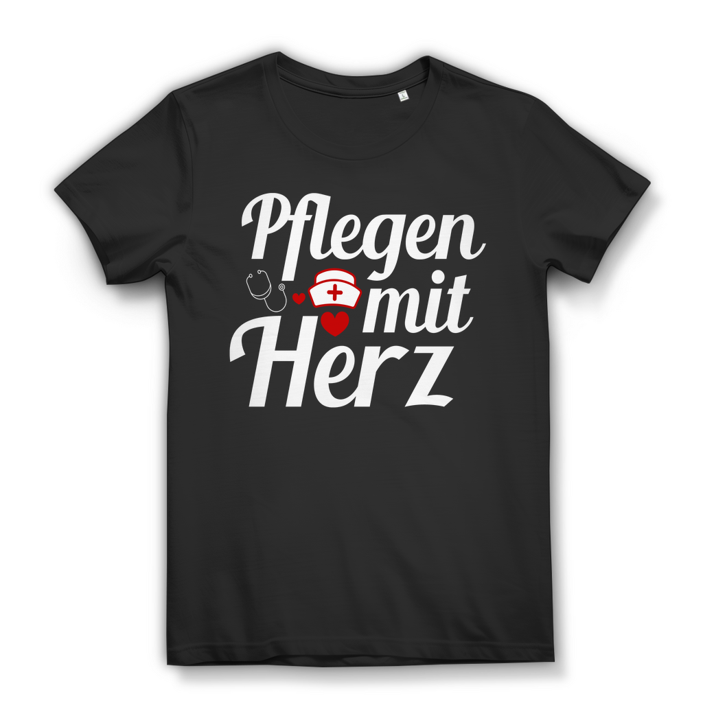 Damen T-Shirt – Pflegen mit Herz – Pflege Geschenk Pflegerin Krankenschwester Black