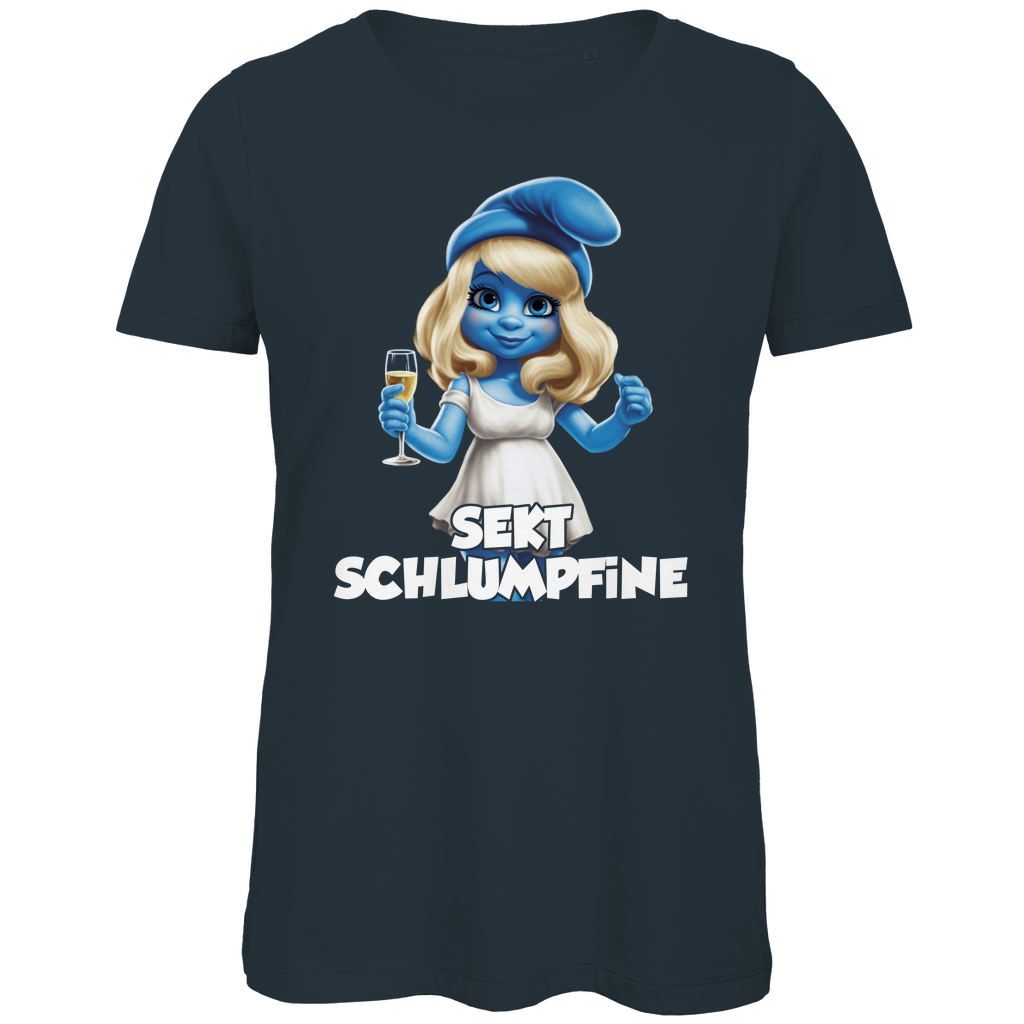 Sekt Schlumpfine Grafik - Damen Premium Bio T-Shirt Dark Grey