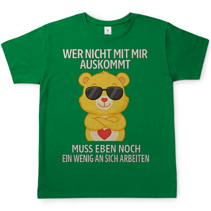 Herren T-Shirt Glücksbärchi Bär – Wer nicht mit mir auskommt Spruch Kelly Green