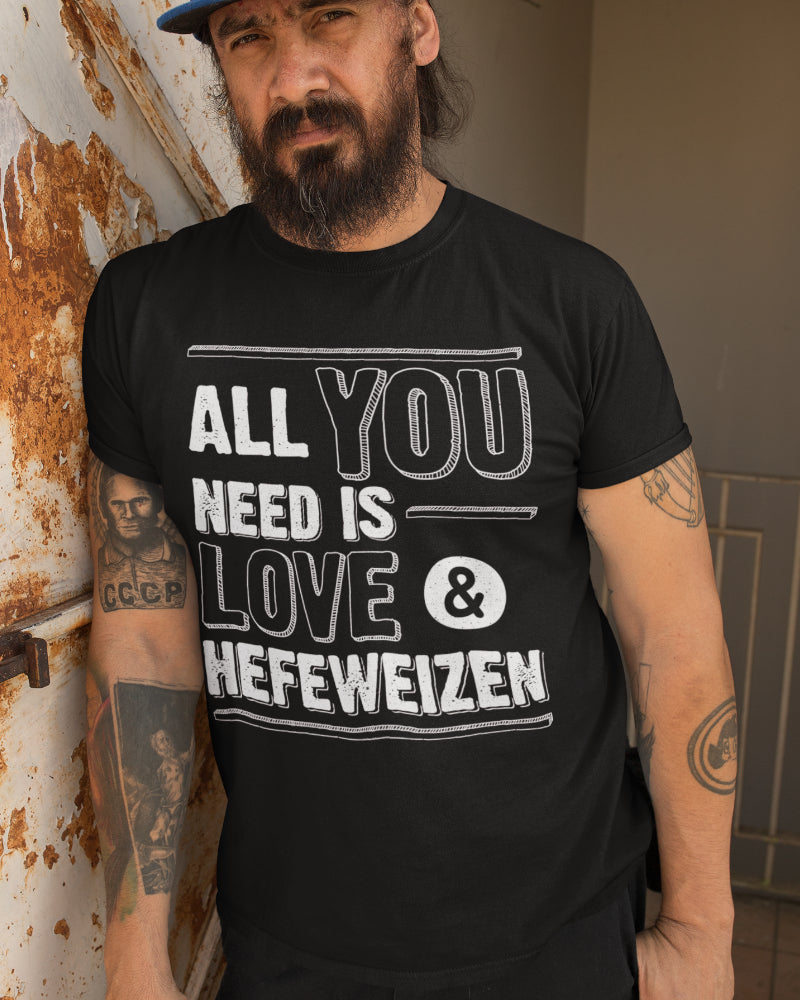 Herren Bio T-Shirt All You Need Is Love &amp; Hefeweizen Spruch Bier Geschenk Party