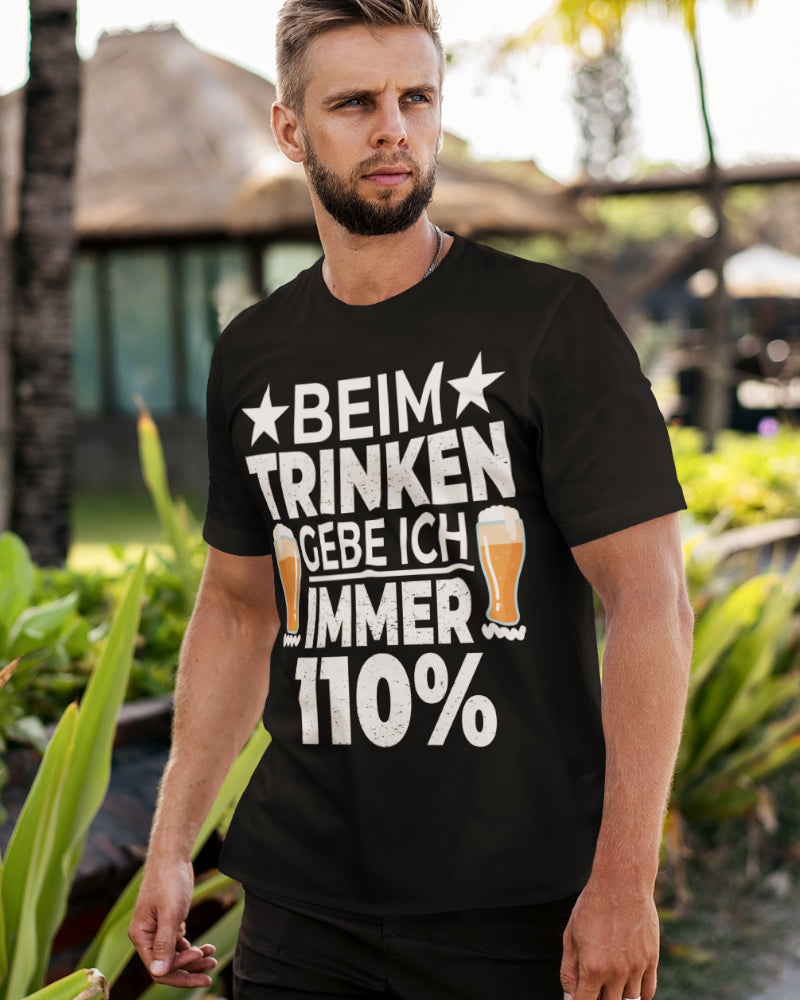 Spruch T-Shirt Herren mit Bierglas Motiv Feier Shirt Party Beim Trinken 110 %