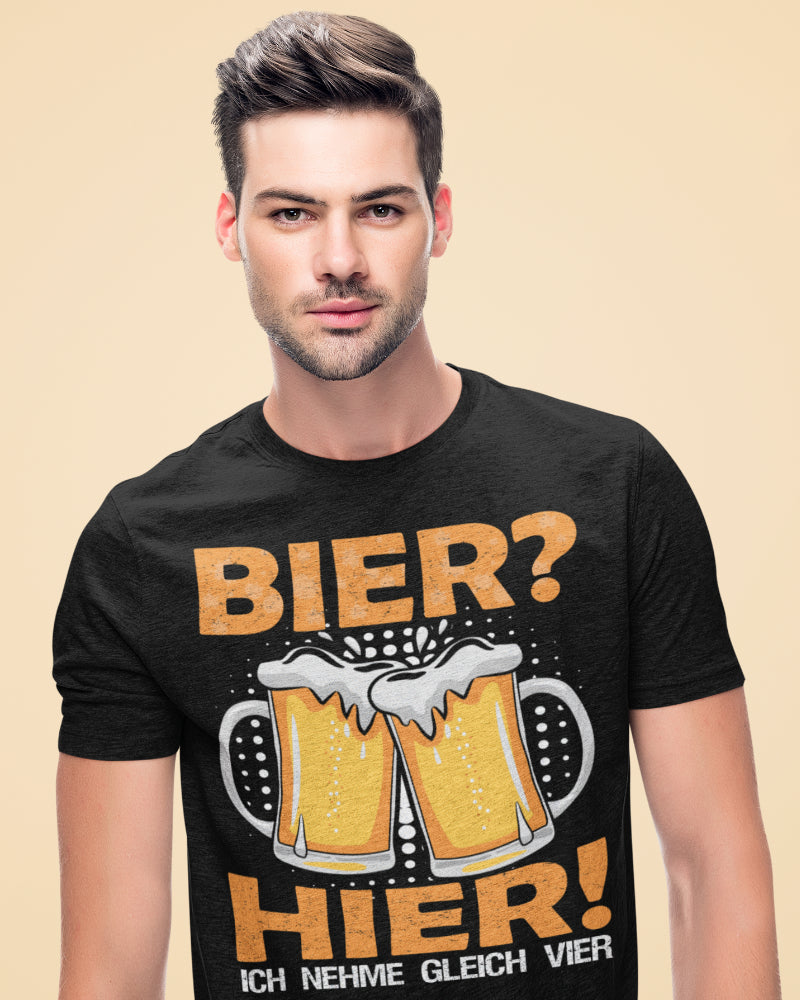 Spruch T-Shirt Herren Bierglas Design Bier Hier Ich nehme gleich vier Feierlaune
