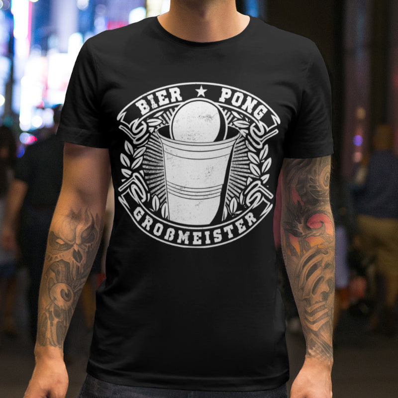 Bier Pong Großmeister Shirt – Lustiges Männer T-Shirt mit Trinkspiel Motiv
