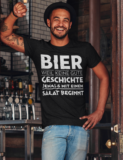 Bier weil keine gute Geschichte jemals mit einem Salat beginnt - Herren Premium Bio T-Shirt