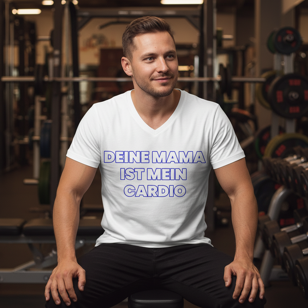 Deine Mama ist mein Cardio – Herren V-Neck T-Shirt